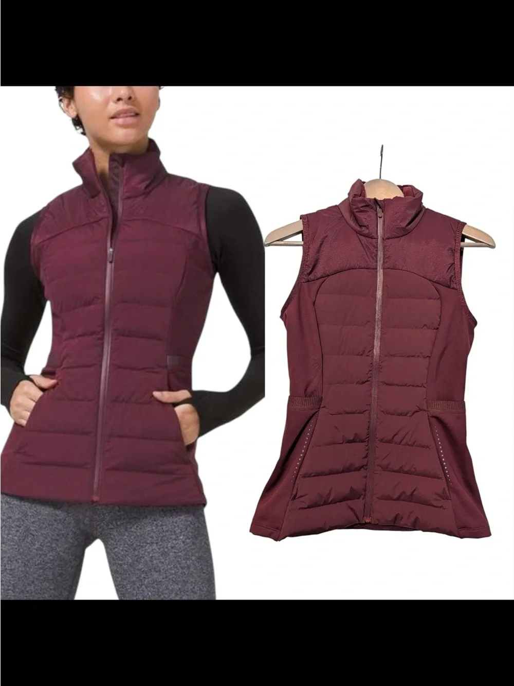 Lululemon Quilted Down Puffer Full Zip Sleeveless Mock Neck Vest Burgundy Red